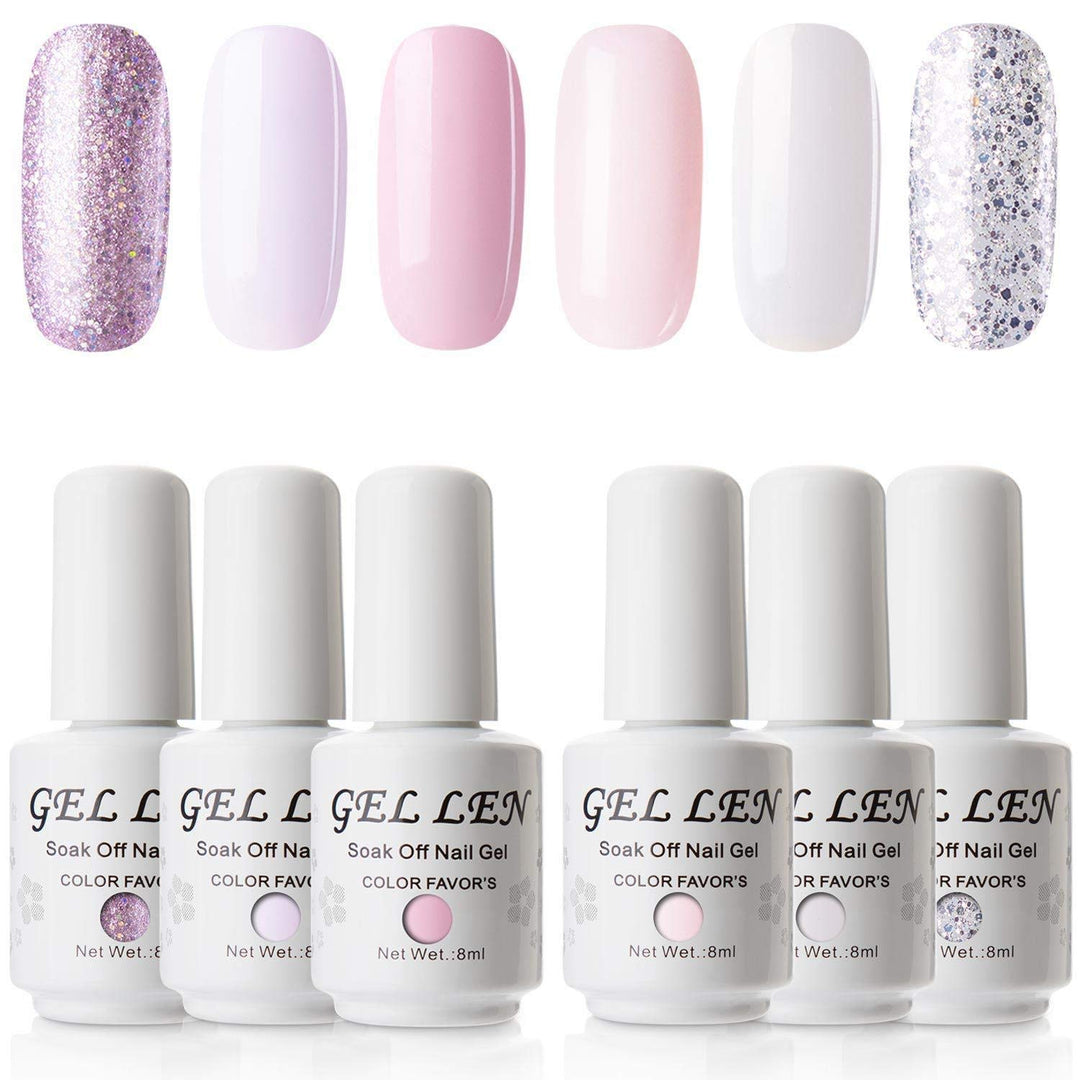 Gel Nail Polish Set - Pink Nudes Neutrals 6 Colors Gel Polish, Warm Pastels Nail Gel Polish Set Nail Art DIY Home Gel Manicure Set