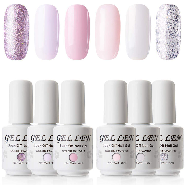 Gel Nail Polish Set - Pink Nudes Neutrals 6 Colors Gel Polish, Warm Pastels Nail Gel Polish Set Nail Art DIY Home Gel Manicure Set