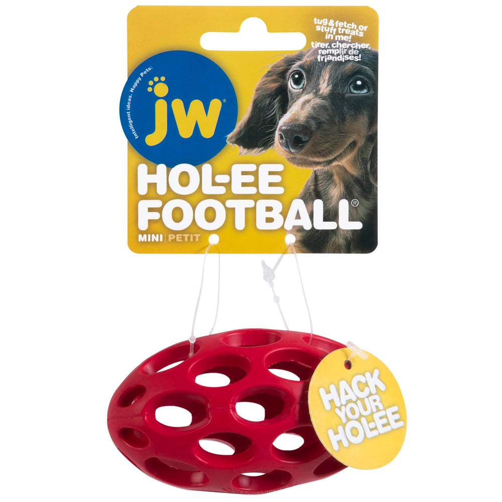 Pet Hol-ee Football Dog Toy Puzzle Ball, Natural Rubber, Mini (5.25 Inch Length), Colors May Vary