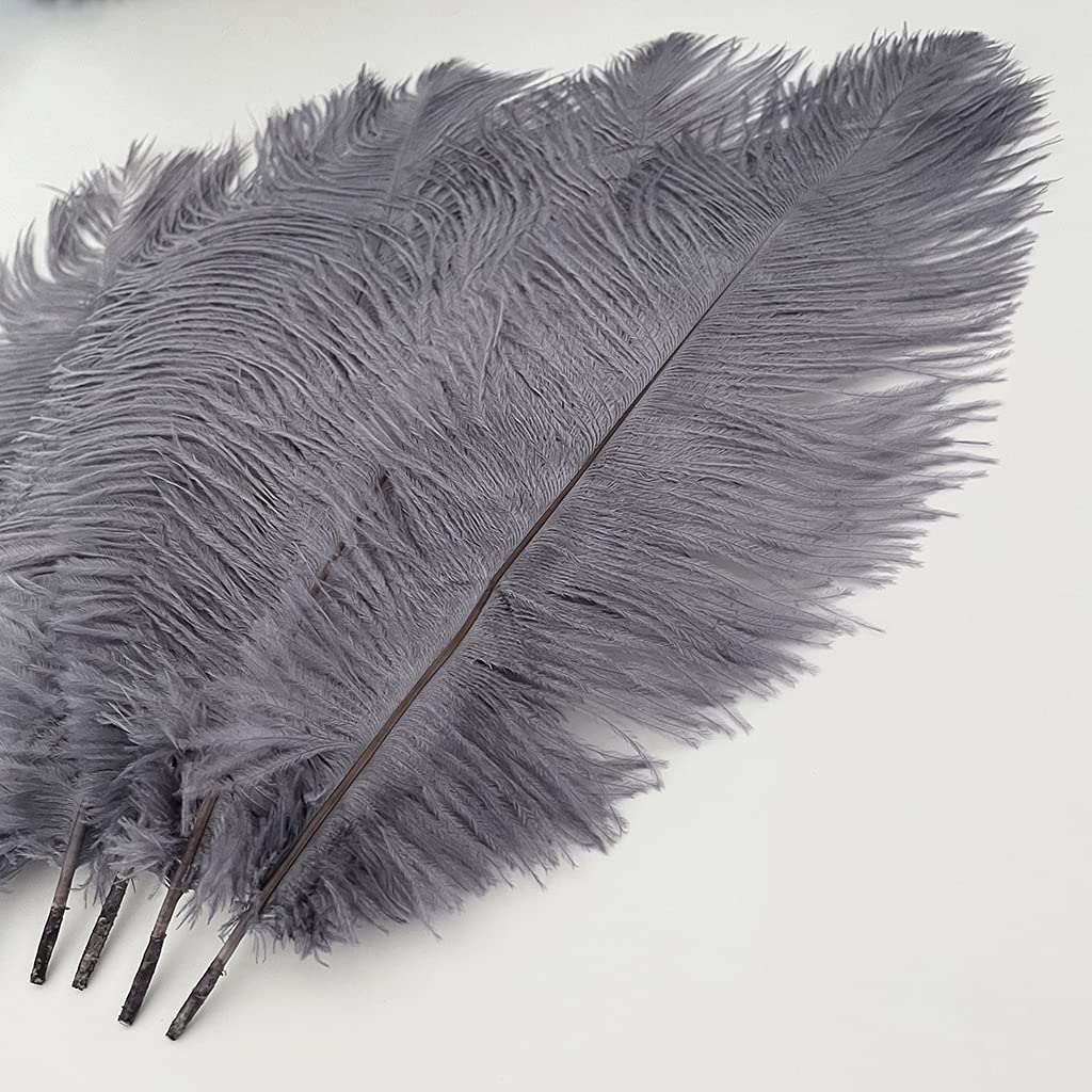 10PCS Ostrich Feather 12-14 inch(30-35cm) Plumes for Party Wedding Centerpiece Festival Vases Decoration(Grey)