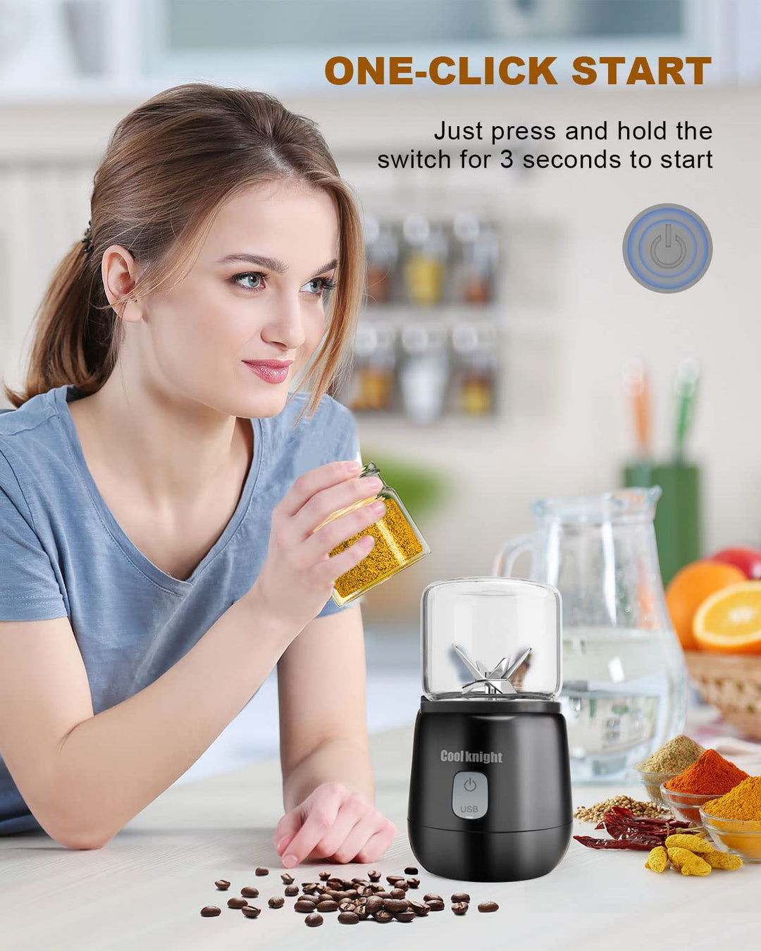 Electric Herb Grinder Electric Spice Grinder, USB Rechargeable 200W Cordless Electric Herb Grinder for Herbs, Spices, Seeds, etc.