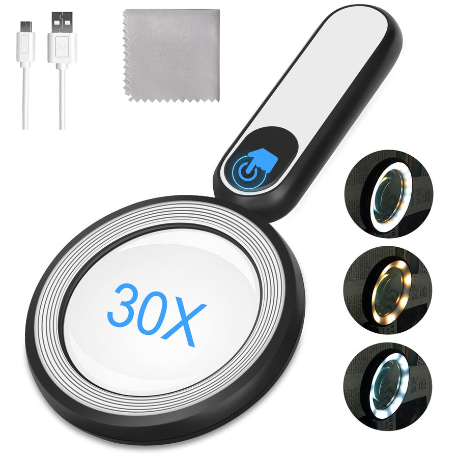 Rechargeable Magnifying Glass with Light, 30X 4.7IN Han