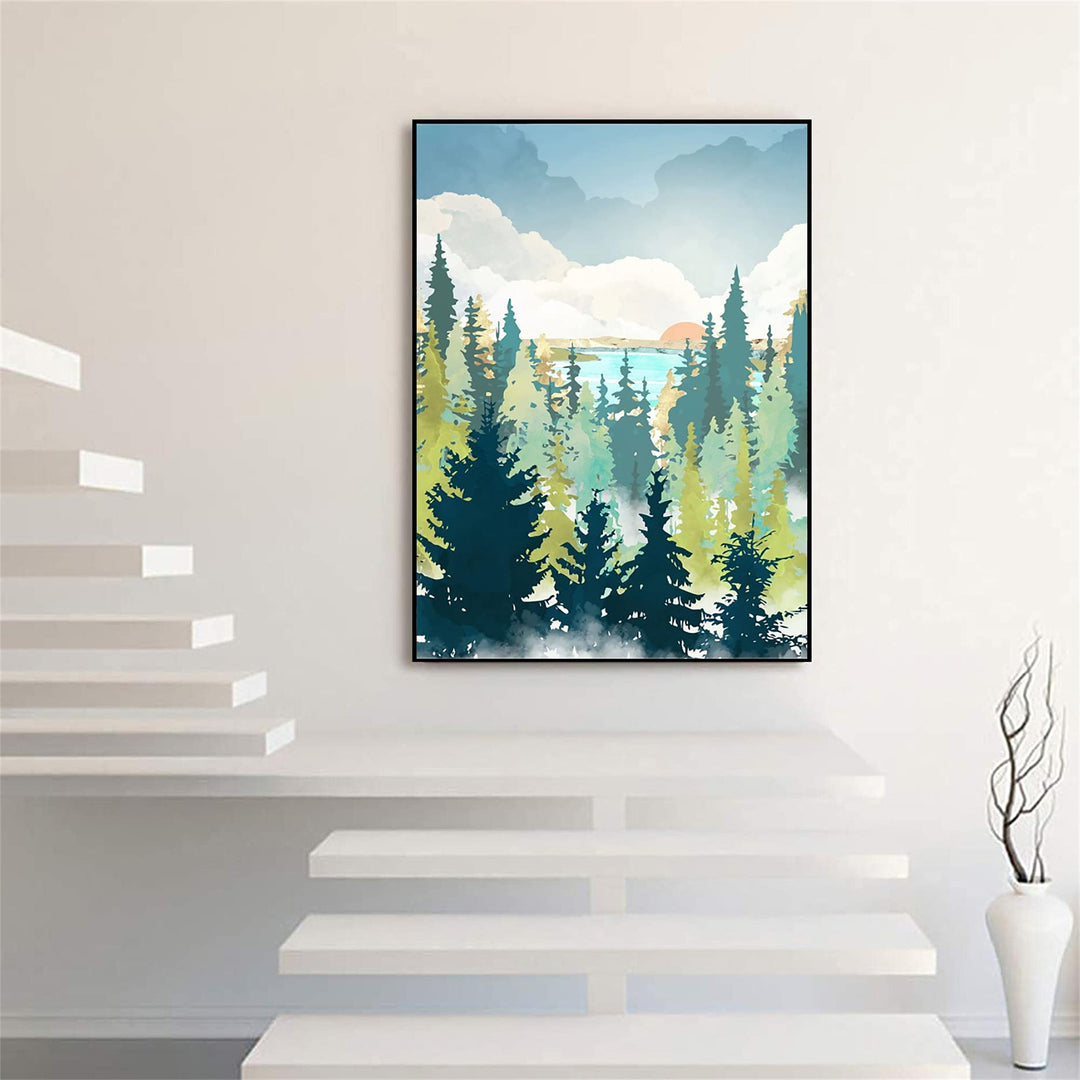 5D Diamond Painting Scenery Kit,Diamond Art Kits for Adults,Abstract Landscape Paint with Diamonds Round for Gift,Wall Decor(12x16) (Forest)