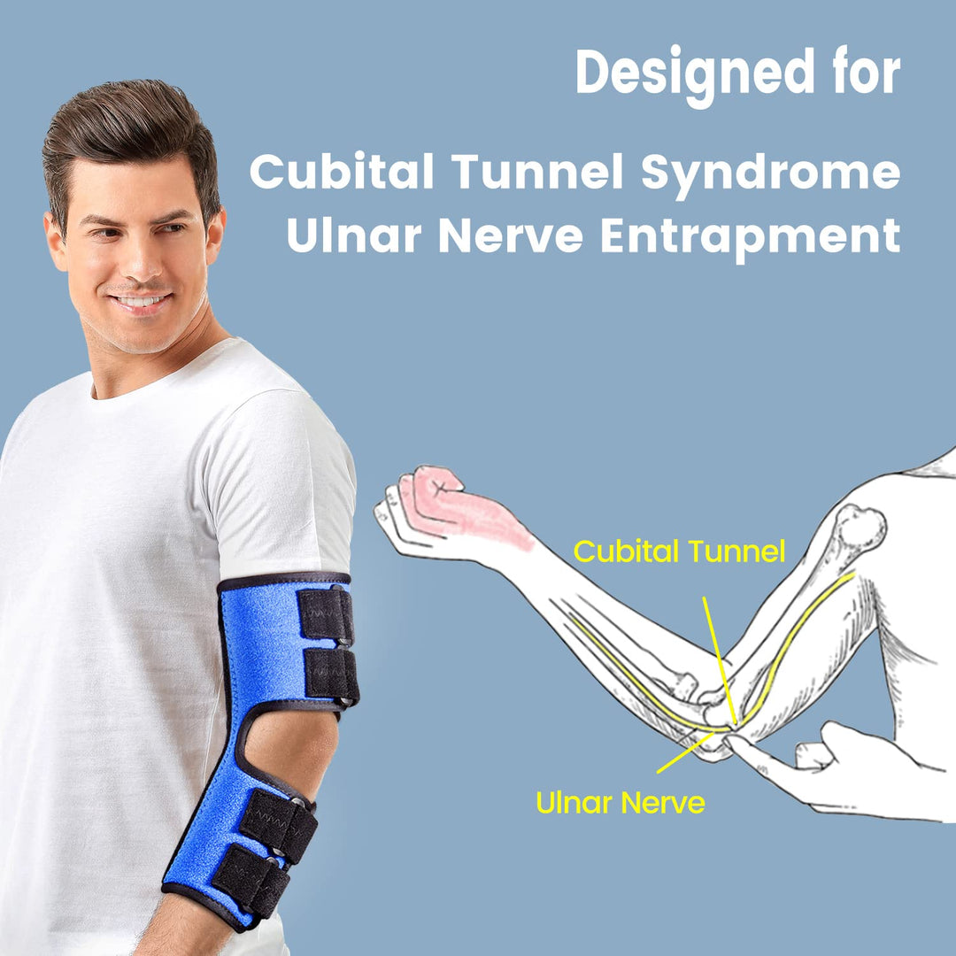 Elbow Splint, Night and Day Brace for Ulnar Nerve Entrapment, Cubital Tunnel Syndrome, for Left &amp; Right Arm, Immobilizer for Sleeping Extension and Working, Adjustable Angle Aluminum Bracket - L/XL