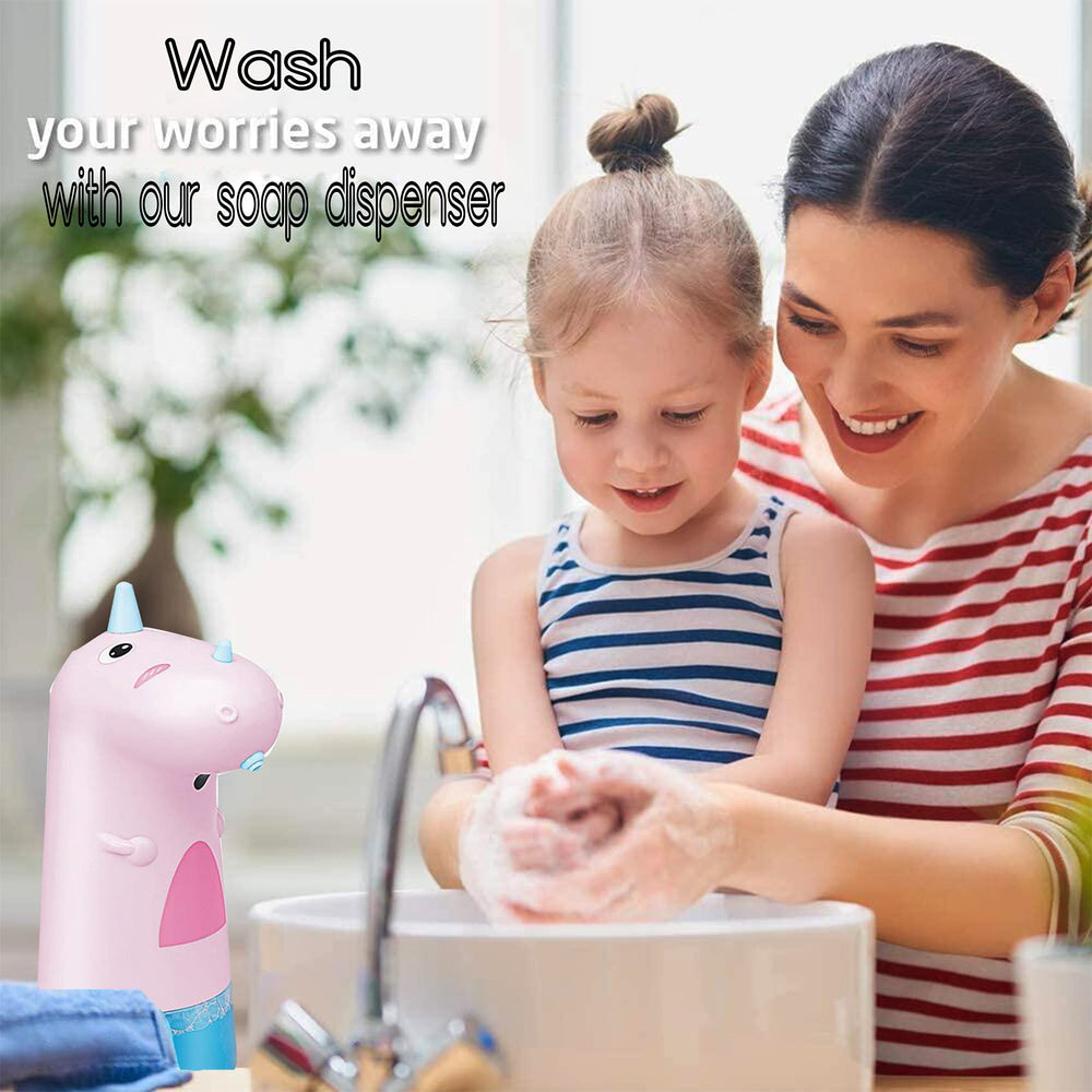 Cartoons Automatic Hand Soap Dispenser,250 ML USB Rechargeable Kids Automatic Hand Soap Dispenser Shower Gel Shampoo Bottle for Bathroom Home School Hands Free Soap Dispenser (Pink)