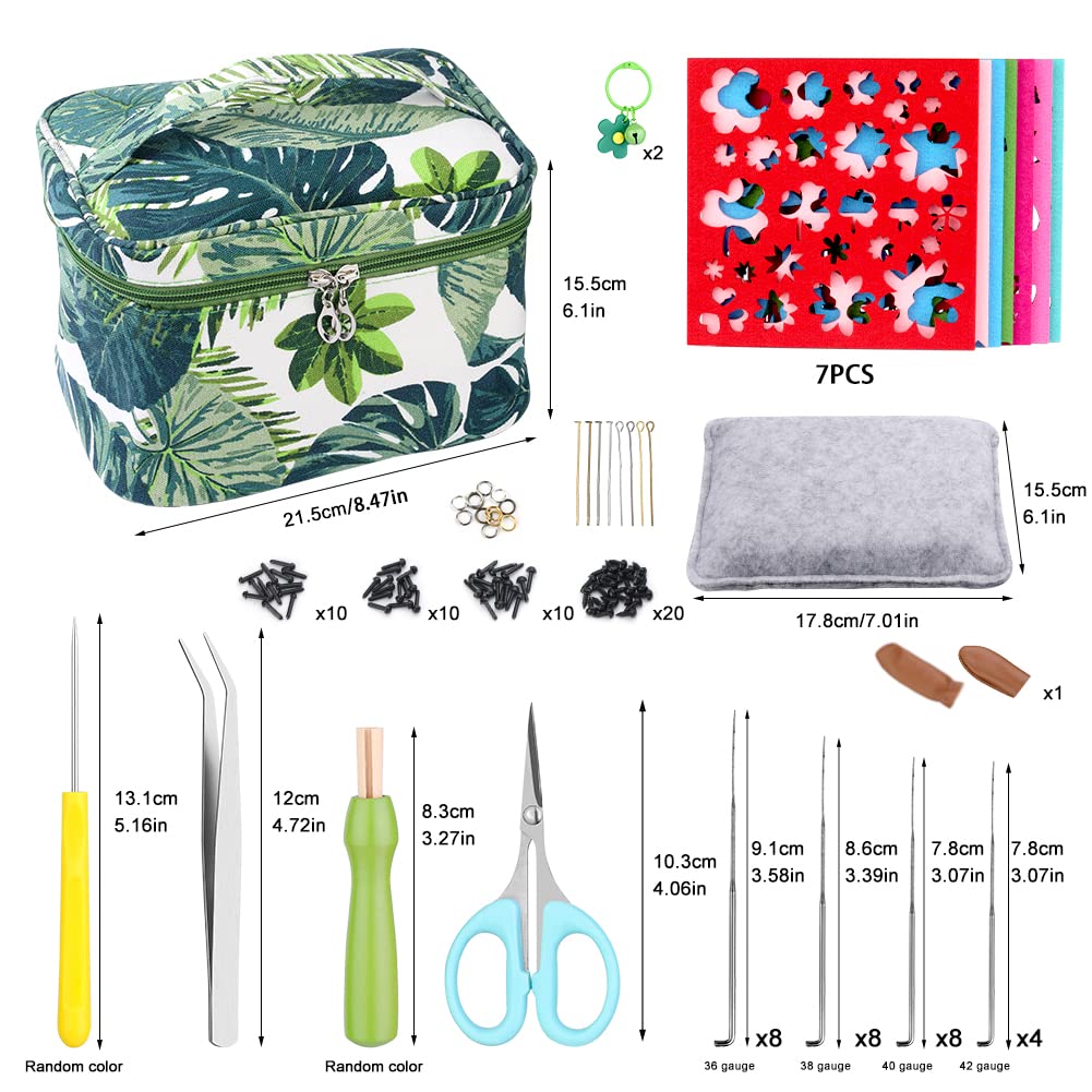 Needle Felting Starter Kit with Exquisite Green Storage Bag, Wool Roving 50 Colors Set, Felting Tools Kit for Felted Animal Needle Felting Supplies