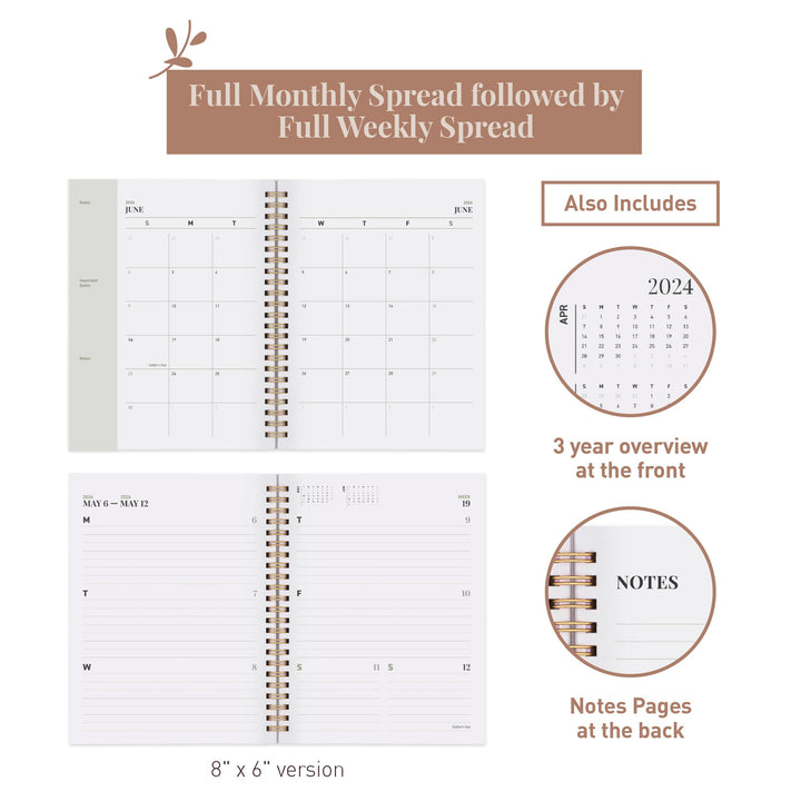 Rileys 2024 Weekly Planner - Annual Weekly &amp; Monthly Agenda Planner, Jan - Dec 2024, Flexible Cover, Notes Pages, Twin-Wire Binding (8 x 6-Inches, Green)