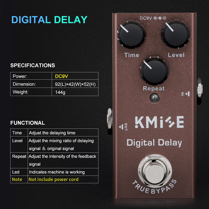 Kmise Digital Delay Electric Guitar Effects Pedal Mini Single Type DC 9V True Bypass