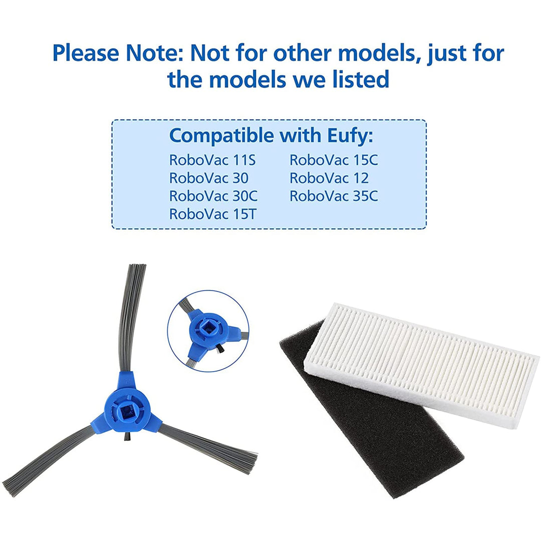 Replacement Parts Compatible with eufy RoboVac 11S RoboVac 30 RoboVac 30C RoboVac 15C RoboVac 12 RoboVac 35C RoboVac 15T Accessory, 19 Pack (10 Filters + 8 Side Brushes + 1 Rolling Brush)