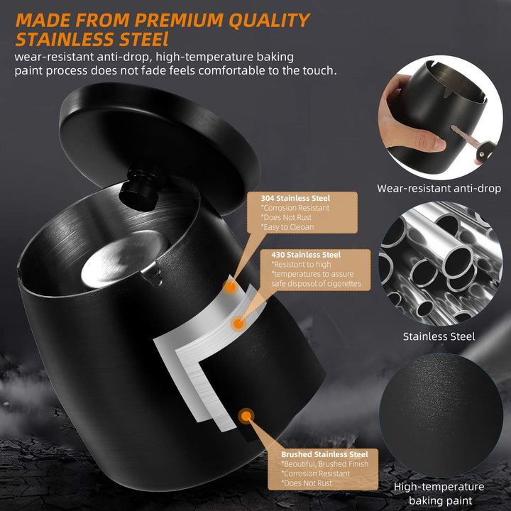 Outdoor Ashtray with Lid Smokeless Stainless Steel Ash Trays Covered Windproof Smell Proof Ashtrays for Outside Patio Home Odorless Office Tabletop