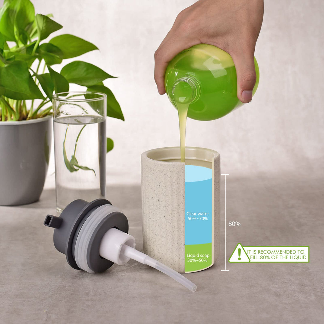 Foam Dispenser - Hand Pump Dispenser Beige Foaming Soap Dispenser Ceramic Dish Liquid Dispenser for Kitchen Bathroom Hand Wash Bottle (13.5oz/400ml Light Green)