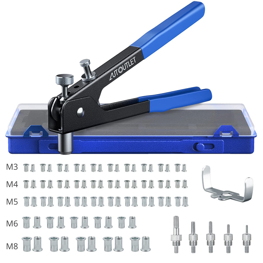 Professional Rivet Gun Pop Rivet Gun Kit with 86PCS M3/M4/M5/M6/M8 Threaded Rivet Nut and Rivets Wrench for Furniture, Decoration, Car, Trailer, Boat
