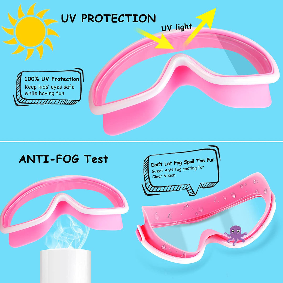 Kids Swim Goggles for Age 3-15, 2 Pack Kids Goggles for Swimming with Nose Cover, No Leaking, Anti-Fog, Waterproof