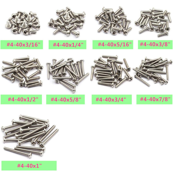 280Pcs #4-40 UNC Stainless Steel Phillips Pan Head Machine Screws Nuts Assortment Kit- #4-40x 3/16 1/4 5/16 3/8 1/2 5/8 3/4 7/8 1