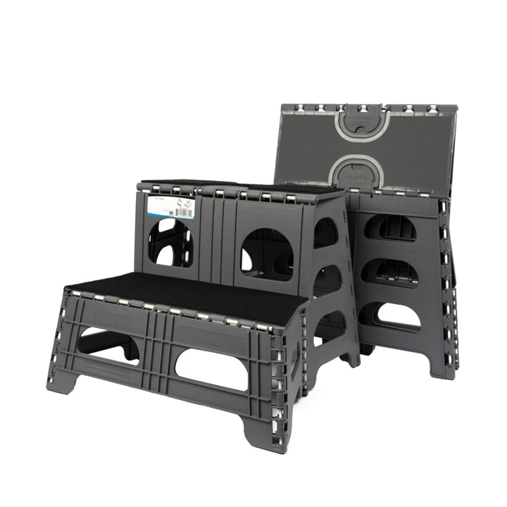 2 Step Folding Dog Stairs &amp; Ramp for Your Pet - Indoor Outdoor Foldable Pet Stairs for High Bed, Car, SUV – Collapsible Step Stool Ladder Supports 300lbs