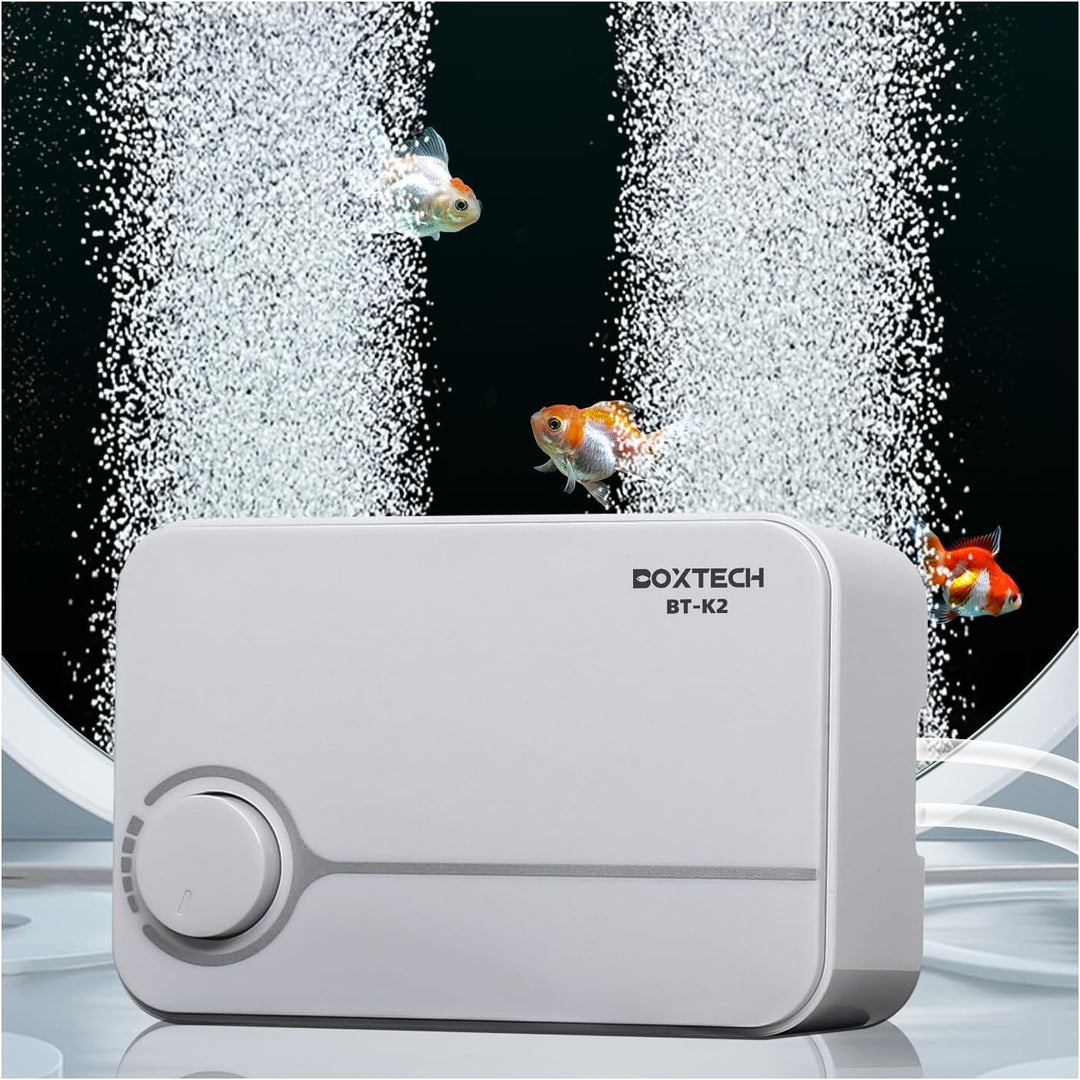 Upgrade Aquarium Air Pump, Ultra-Quiet Fish Tank Oxygen Pump with Adjustable Airflow, Powerful Air Pump with 2 Outlets to Pump Rich and Fine Air Bubbles