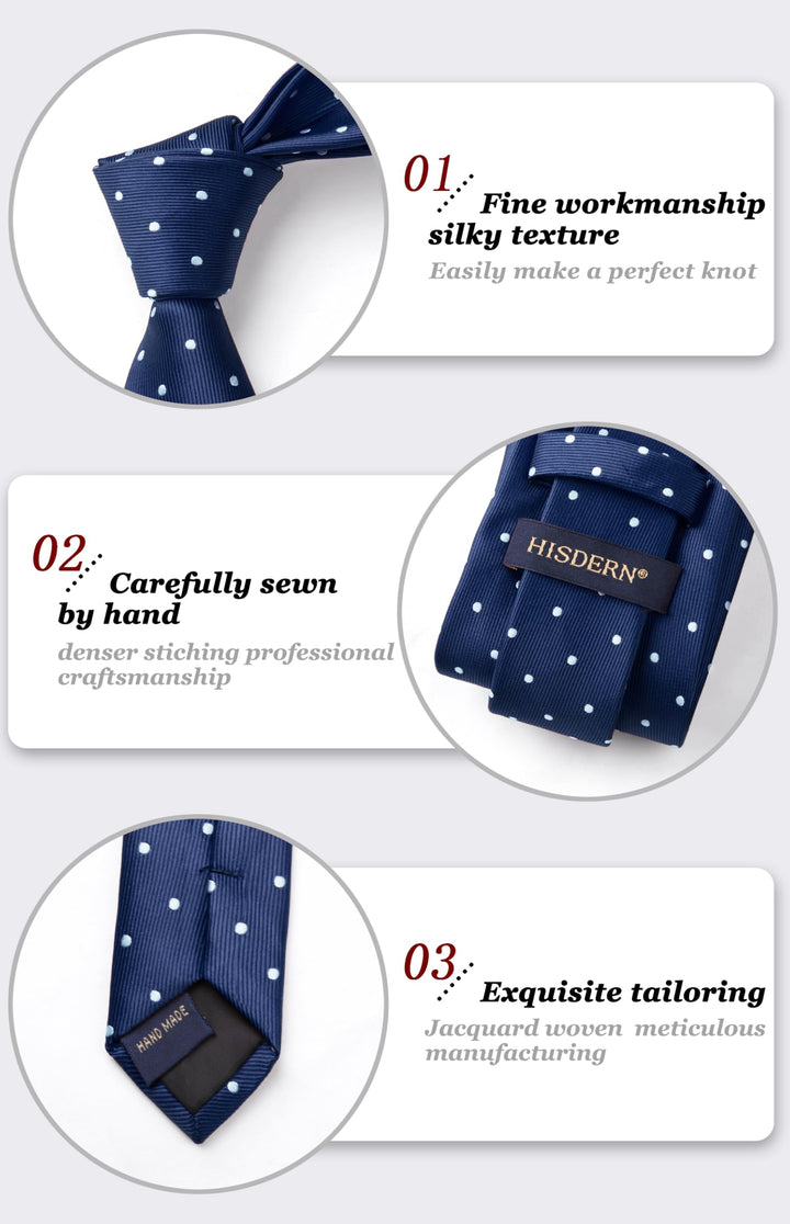 HISDERN Navy Blue Ties for Men Formal Business Woven Si