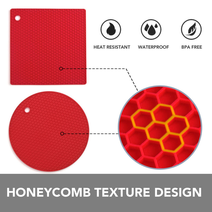 Joyhalo Trivets for Hot Dishes - Hot Pads for Kitchen, Silicone Pot Holders for Hot Pots and Pans, Silicone Mats for Kitchen Countertops, Table, Flexible Easy to Wash and Dry, Red