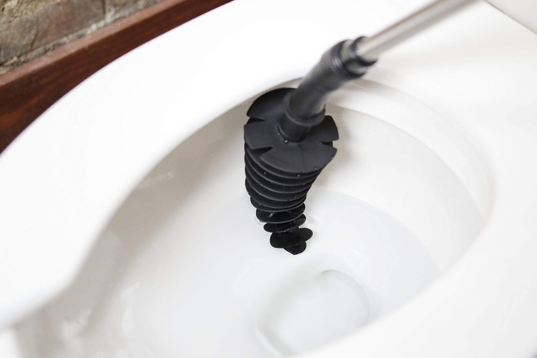 Revolutionary Plunger, Squeegee, Clog Remover, Drain Cleaner, Bathroom Toilet Dredge Tool, Stainless Steel Handle with Caddy Holder, ne k, Black