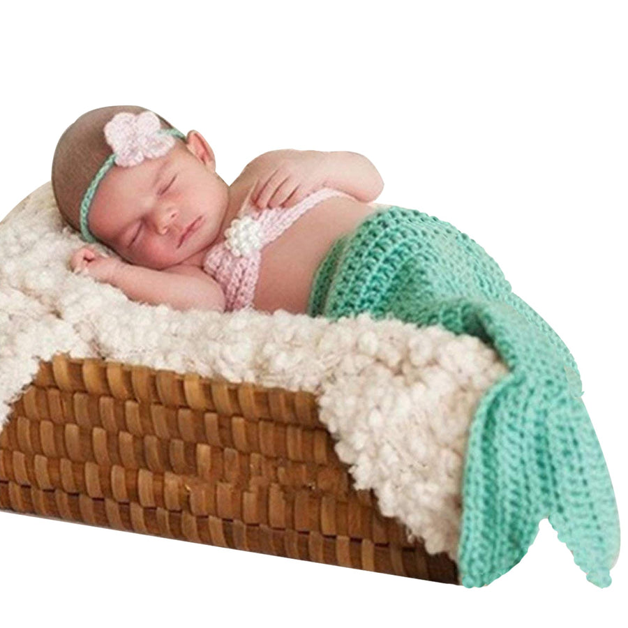 Newborn Photography Prop Mermaid Outfit Baby Photo Props Handmade Crochet Mermaid Tail Outfit Baby Mermaid Costume Set Headband Bra Tail