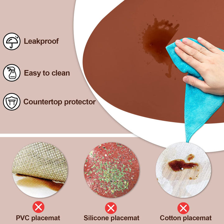 Modern Placemats for Round Table mats Set of 4 Wipeable Washable Leather Waterproof Round Placemats for Dining Table Mat Kitchen Table Mats Set Coffee Table Mats, Brown