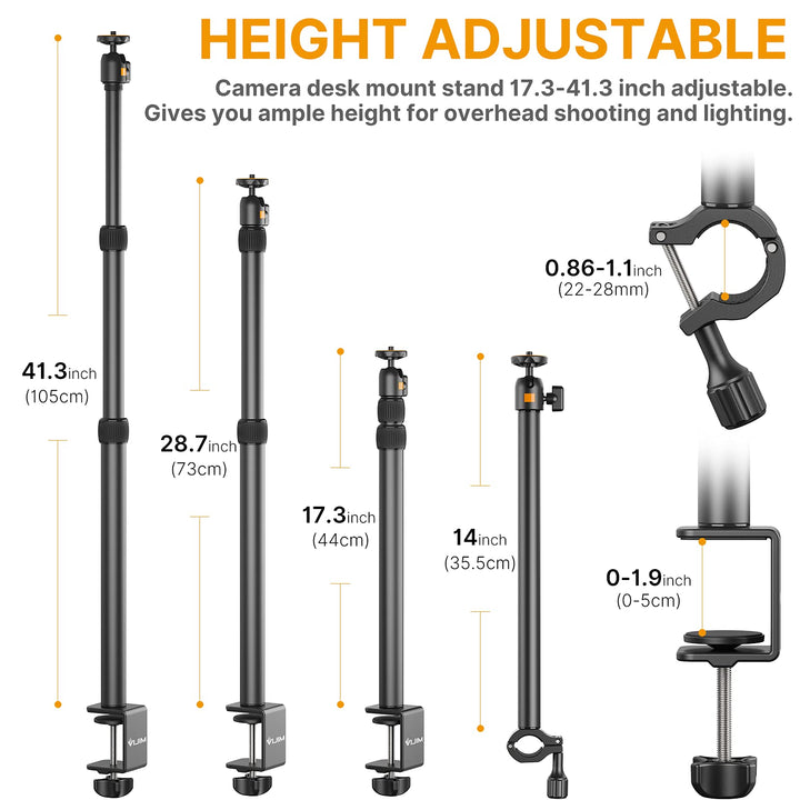 jusmo Camera Desk Mount with Auxiliary Holding Arm, Ove