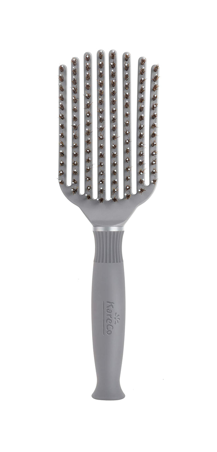 (All New) KareCo Tangle Buster Flexible Paddle Brush, Detangler & Styler for All Hair Types | Dual Nylon and Boar Bristles (9 Fingers)