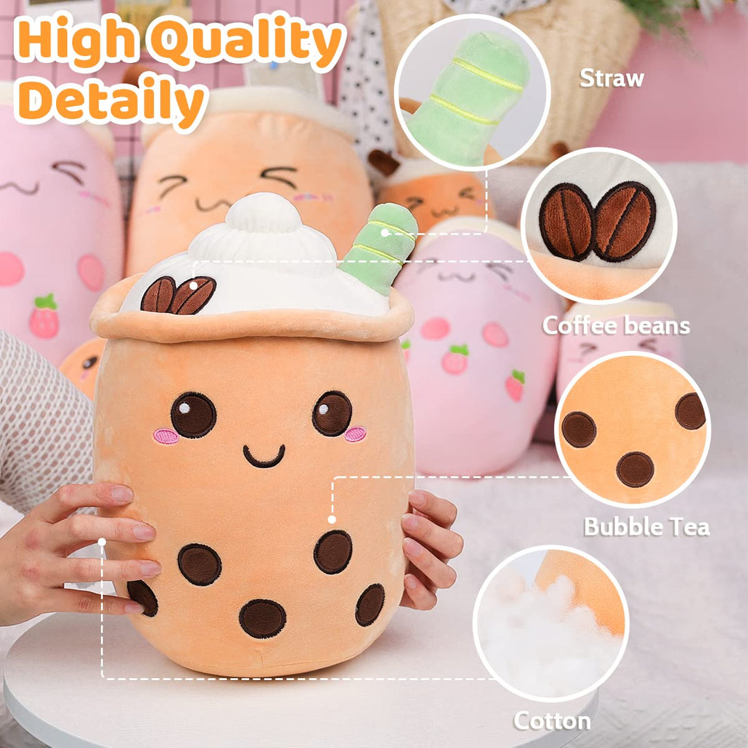 AIXINI 19.6 inch Stuffed Bubble Tea Plush Coffee Pillow Cartoon Cylindrical Milk Boba Tea Cup Pillow, Super Soft Kawaii Hugging Cushion Realistic Plush Food