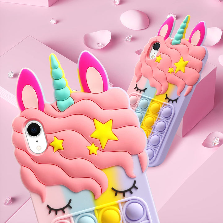 Fidget Toys Phone Case for iPhone XR Phone Case Bubble Bumper Protective Soft Silicone Shockproof Stress Reliever Pop Fun Phone Cover Shell Women Girls Case for iPhone XR 6.1 Inch, Rainbow