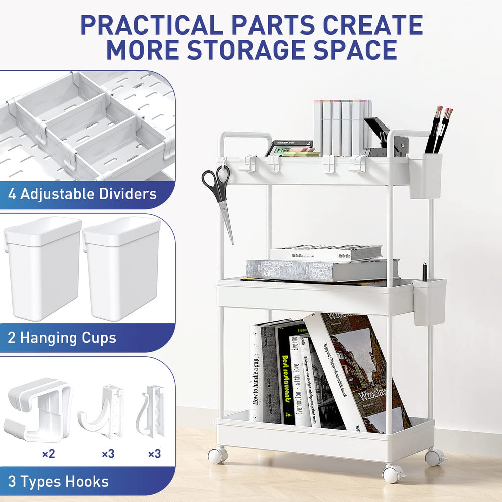 Ronlap Slim Storage Cart, 3 Tier Utility Rolling Cart w