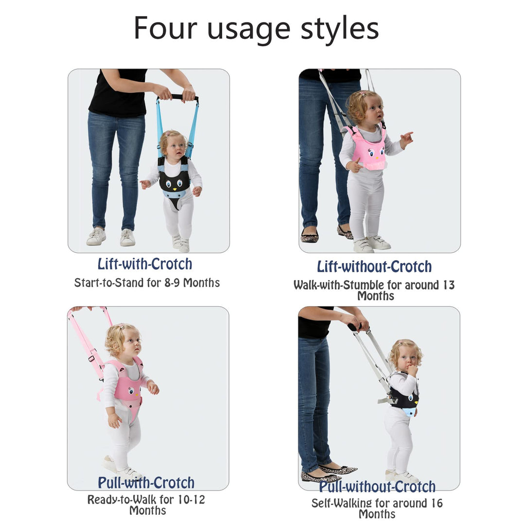 Handheld Baby Walking Harness Kids Walking Learning Helper for Boys Girls Adjustable Baby Walker Safety Harness Assistant Belt for Toddler Infant Child 7-24 Month (Black-Penguin)