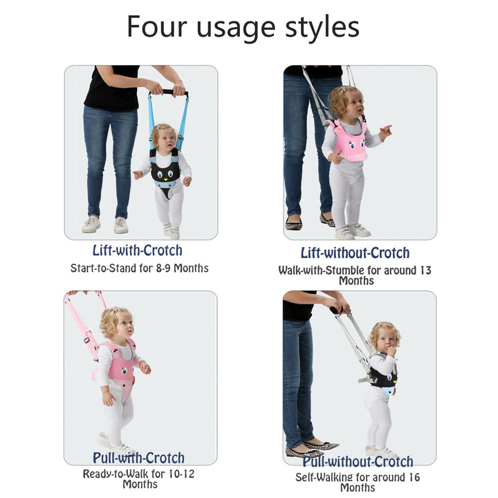 Handheld Baby Walking Harness Kids Walking Learning Helper for Boys Girls Adjustable Baby Walker Safety Harness Assistant Belt for Toddler Infant Child 7-24 Month (Black-Penguin)