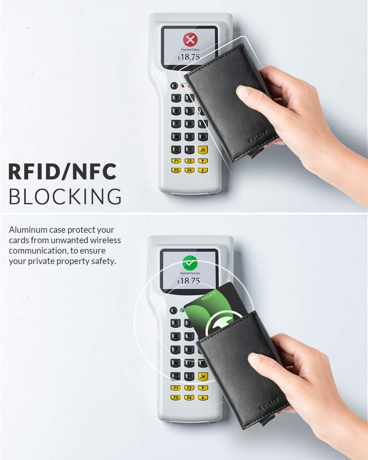 Pop up Wallet RFID Blocking Leather Credit Card Wallet with Banknote Compartment, ID Window &amp; Coin Pocket (Black)