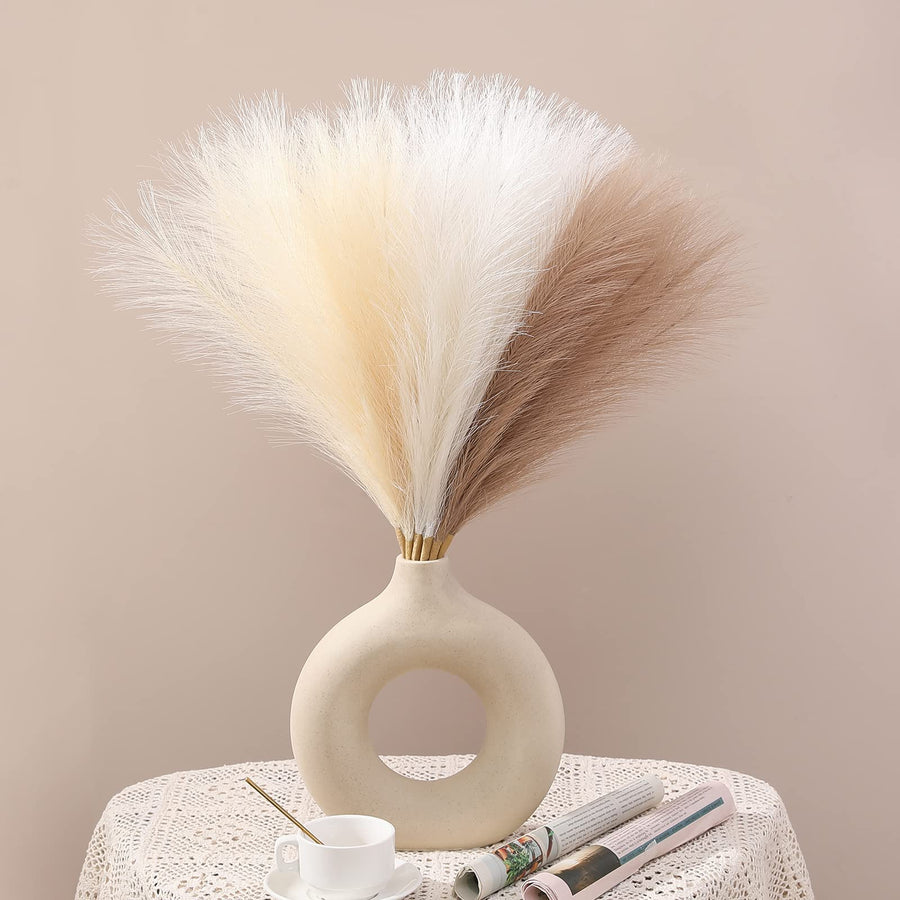 Pampas Grass Decor 17.7 Inch 6pcs Boho Decor, Faux Pampas Grass Living Room Party Home Decor, Natural Small Artificial Pampas Grass Vase Filler Centerpieces Arch Decor