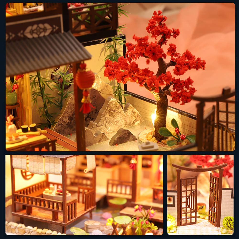 Dollhouse Miniature with Furniture, DIY Wooden Dollhouse Kit Plus Dust Proof and Music Movement, 1:24 Scale Creative Room Idea (Forest Habitat)
