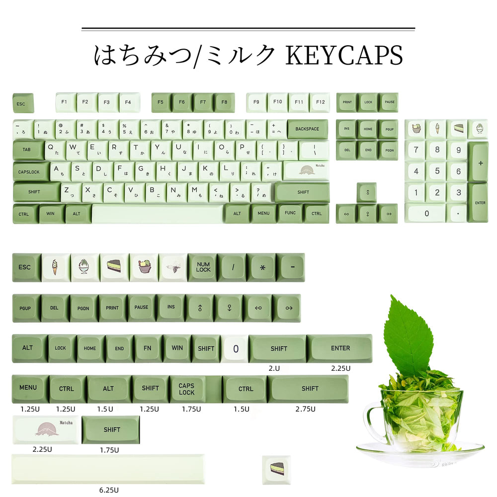 GTSP XDA Profile Japanese Keycaps 60 Percent PBT 122 Key Green Keycaps Set for Cherry MX Covers Tenkeyless 60% 65% Gaming Keyboard (Matcha)