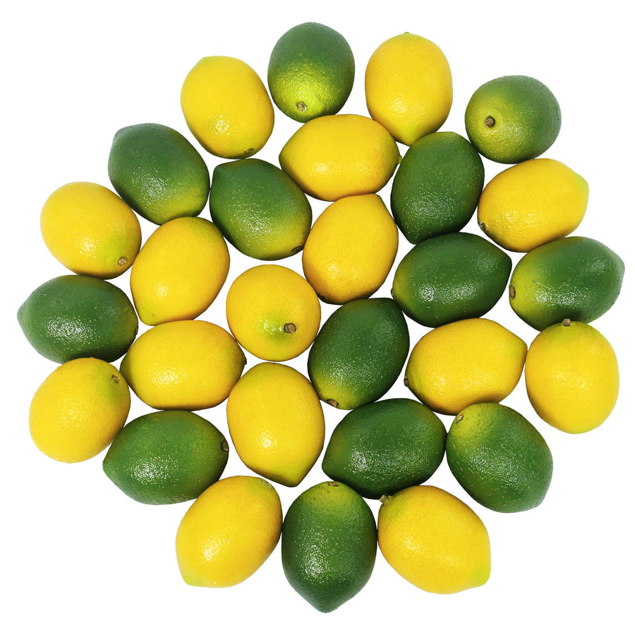 28 Pcs Fake Lemon Artificial Fruits Vivid Green and Yellow Lemon Mixed Set Lifelike Simulation Fruit for Home House Kitchen Party Decoration