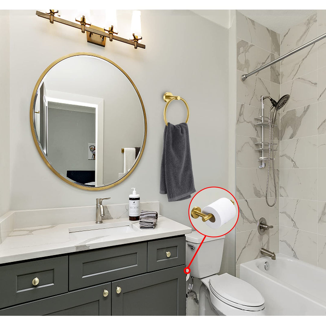 Gold Toilet Paper Holder, Towel Ring Set 2 Pieces Hand 