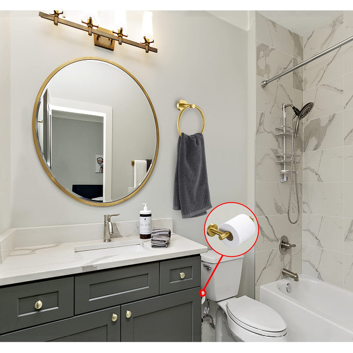 Gold Toilet Paper Holder, Towel Ring Set 2 Pieces Hand 