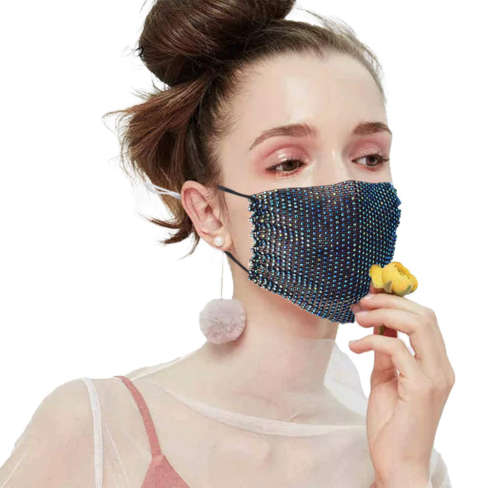 Sparkly Face Mask for Women Girls, Mesh Glitter Rhinestone Face Mask, Bling Bling Mask Diamond Mask Crystal Masquerade Face Cover for Party Nightclub (6pcs)