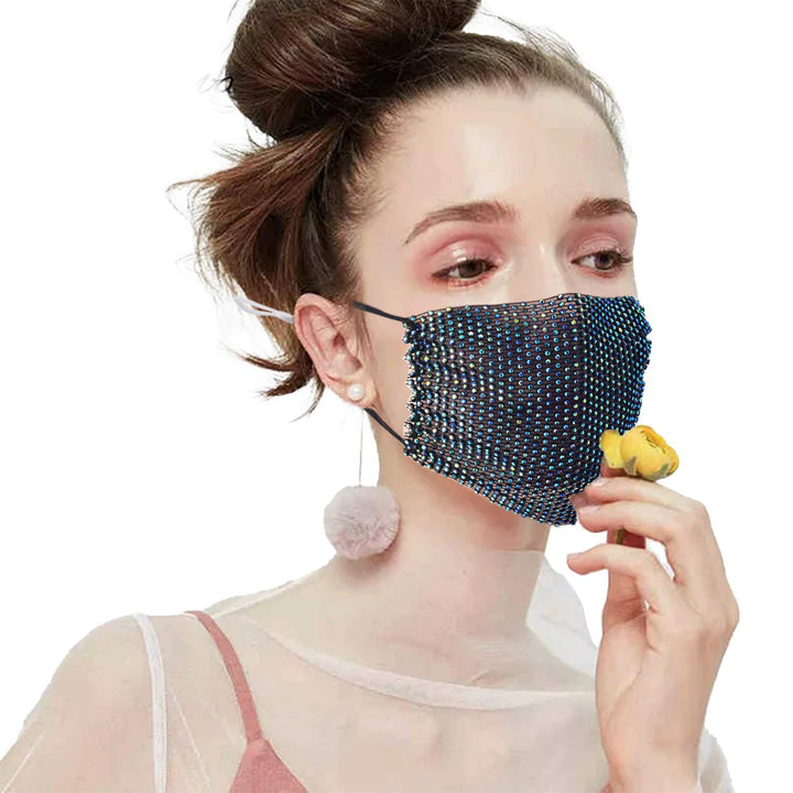 Sparkly Face Mask for Women Girls, Mesh Glitter Rhinestone Face Mask, Bling Bling Mask Diamond Mask Crystal Masquerade Face Cover for Party Nightclub (6pcs)