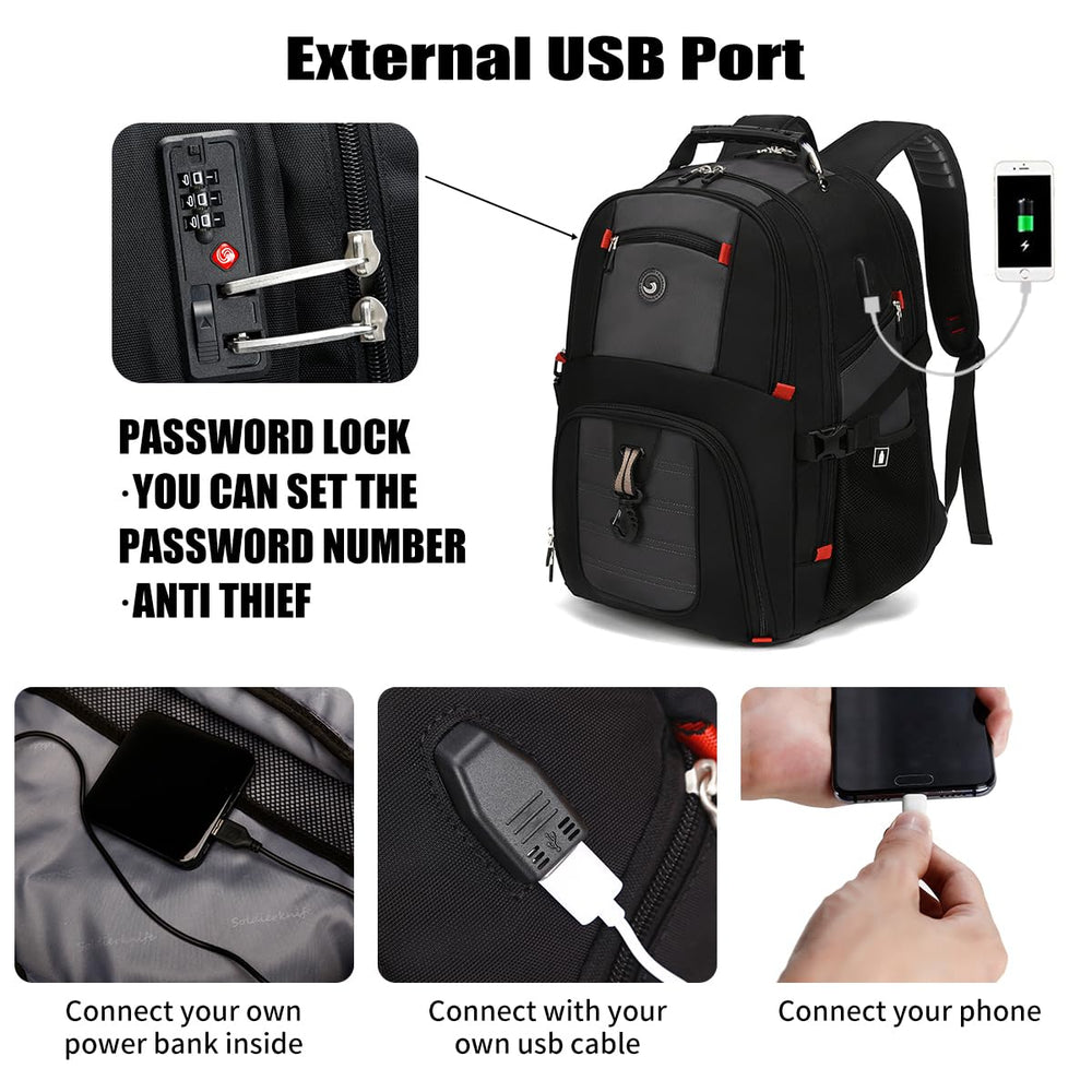 SHRRADOO Extra Large 50L Travel Laptop Backpack with US
