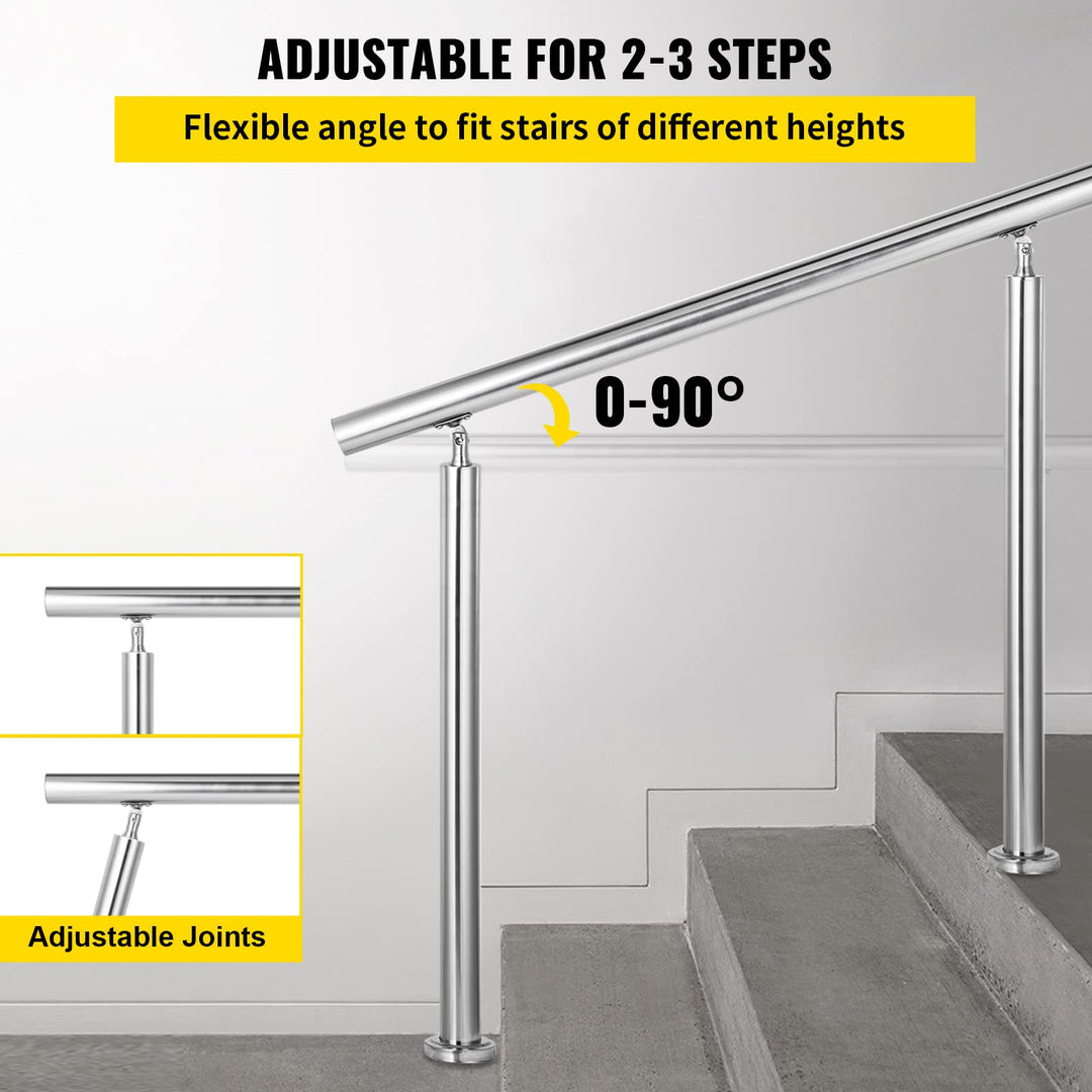 Stainless Steel Handrail 551LBS Load Handrail for Outdoor Steps 39x34 Outdoor Stair Railing Silver Stair Handrail Transitional Range from 0 to 90° Stair Rail Fits 2-3 Steps with Screw Kit