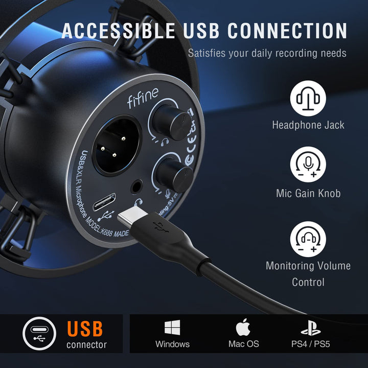 FIFINE Dynamic Microphone, XLR/USB Podcast Recording PC