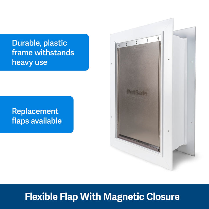 Never Rust Wall Entry Pet Door - Telescoping Frame - Insulates Better Than Metal, Energy Efficient - Interior &amp; Exterior Walls, Weatherproof, Easy to Install &amp; Clean (White - Large)