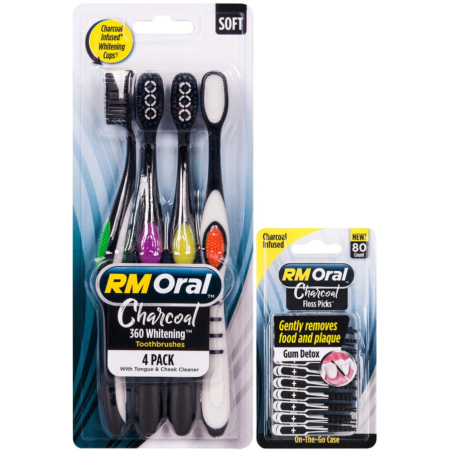 RM Oral Charcoal Whitening Soft Brushes 4ct with 80 Cou