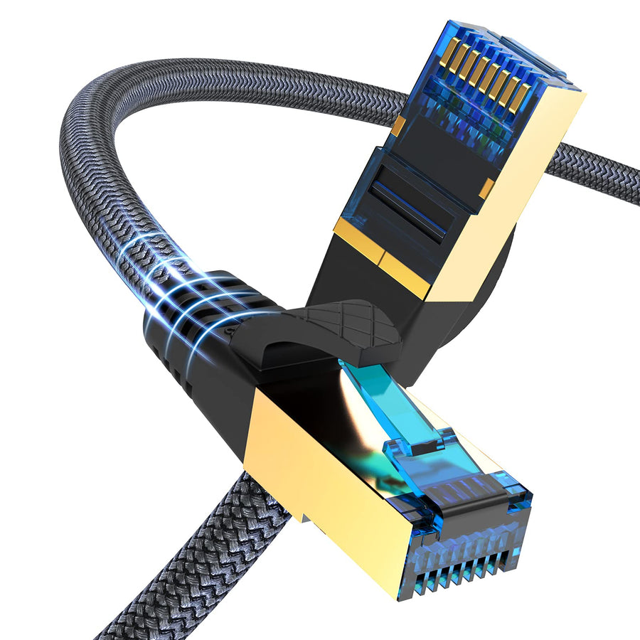 Cat 8 Ethernet Cable 6ft, Nylon Braided Cat 8 Flat Ethernet Cable, S/FTP 28AWG, 40Gbps & 2000MHz Indoor Outdoor for PS5, Xbox, Router, Gaming, PC