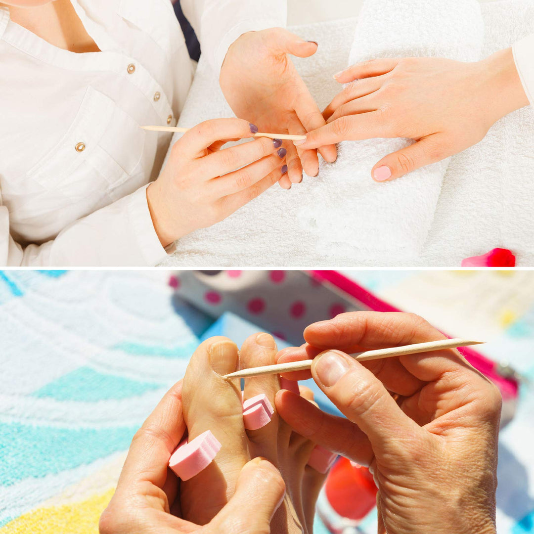 200 Pieces Nail Art Pedicure Tools, Include 100 Pieces Wooden Cuticle Sticks and 100 Pieces Mini Nail Files Disposable for Women, Plastic Case Package