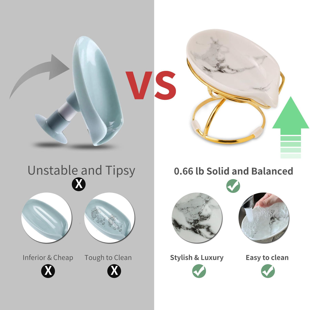 Leaf-Shaped Ceramic Soap Dish with Drain, Soap Holder, Soap Saver, Soap Tray, Bar Soap Holder, Easy Cleaning, for Shower Bathroom Kitchen Sink Bathtub, Pro-Environment White
