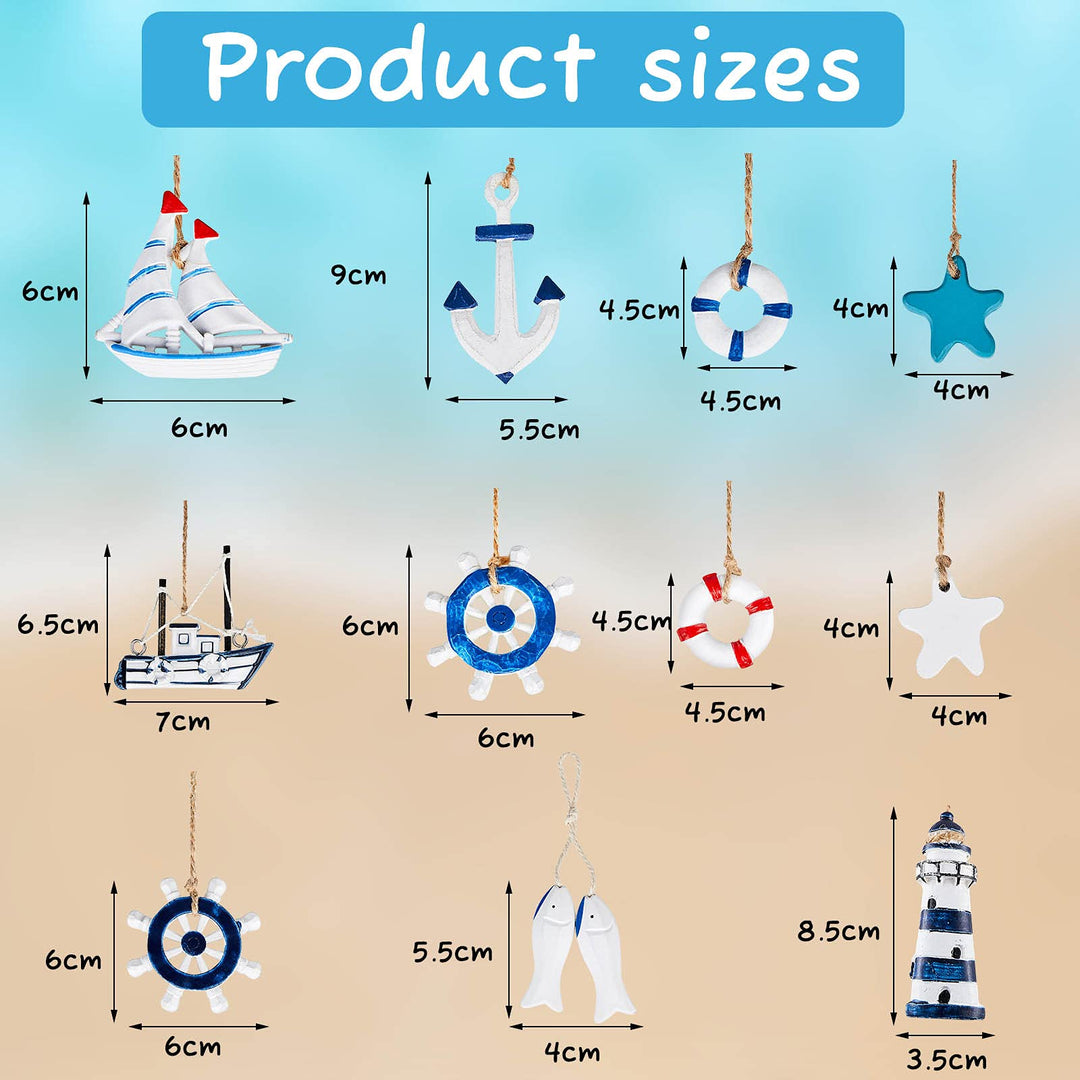 22 Pcs Nautical Ornament Beach Ornaments Coastal Nautical Tree Starfish Anchor Sea Life Beach Decorations for Home Decor Small Party Gift Office
